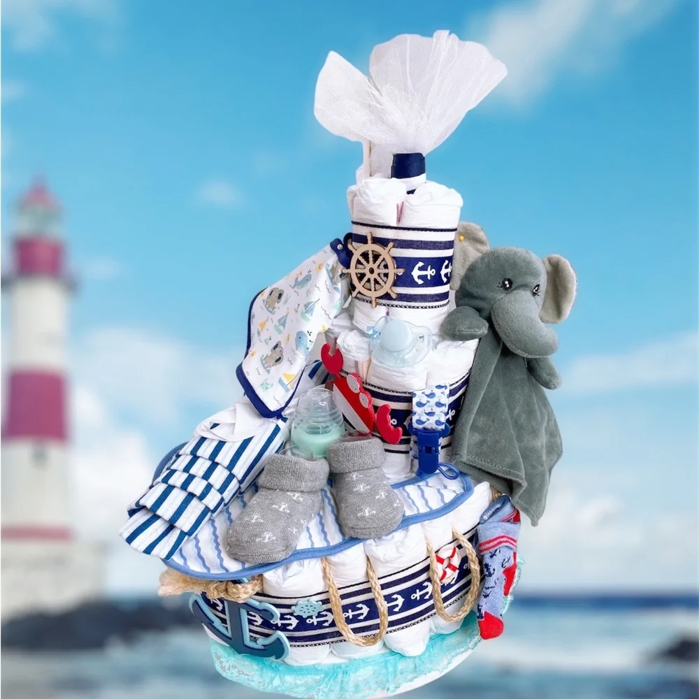 Boat Elephant Nautical Diaper Cake